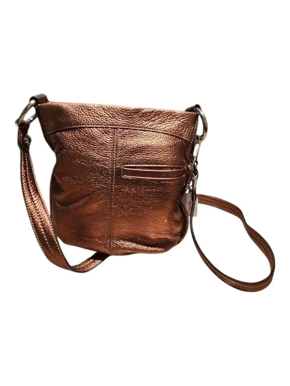B. Makowsky Metallic Bronze Genuine Leather Crossbody Bag – Silver Hardware